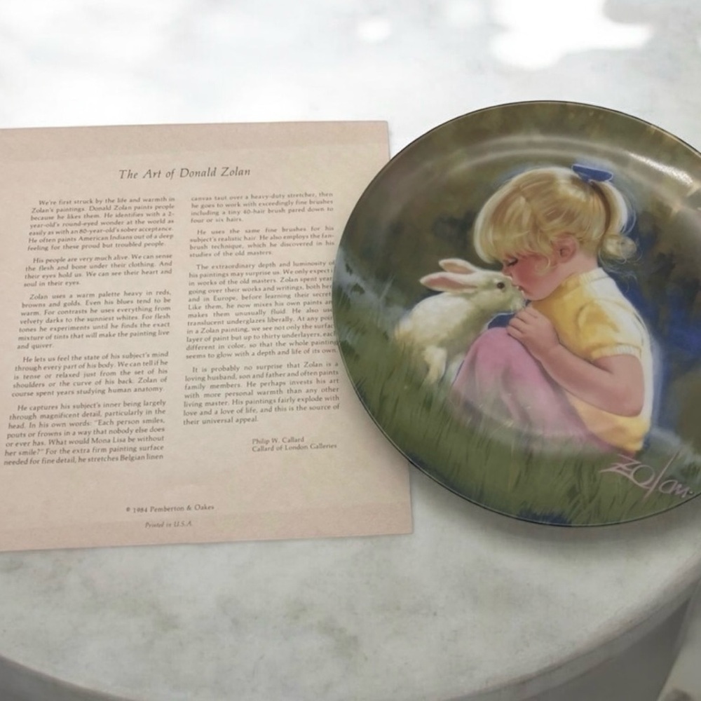 Children & Pets, Donald Zolan Hand Painted Collector’s Plate, Child Themed Decor - Picture 7 of 9